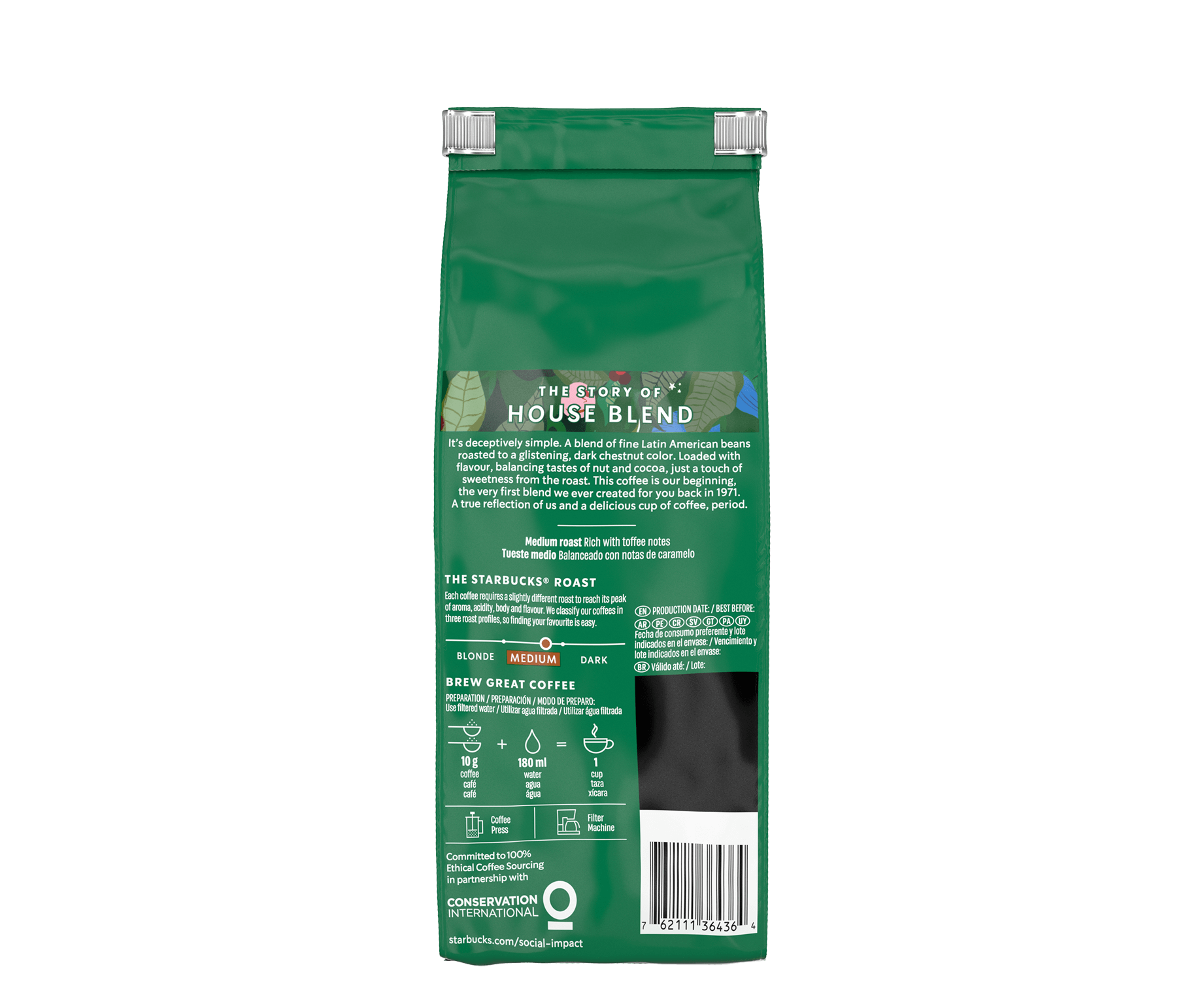 Starbucks® House Blend Lungo Café en grano entero - Vista de atrás