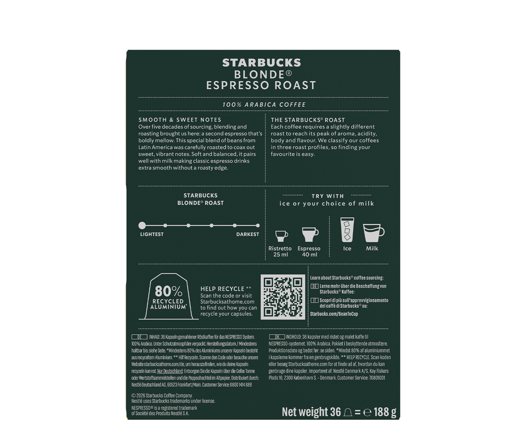 Starbucks® Blonde Espresso Roast 36 pack