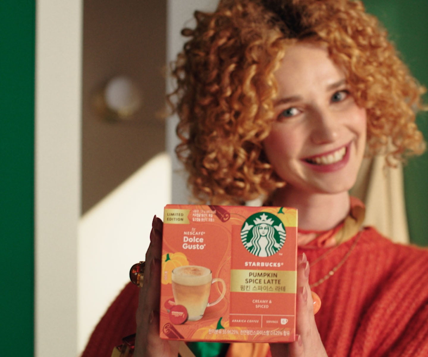 Girl with Pumpkin Spice Latte Coffee Pods