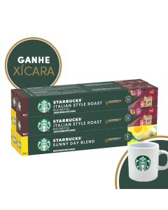 Kit com xícara - Starbucks Sunny Day Blend by Nespresso + Starbucks Italian Roast by Nespresso - 60 cápsulas