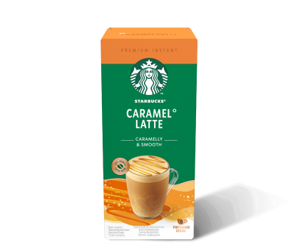Eine Packung Premium Instant Caramel Latte von Starbucks
