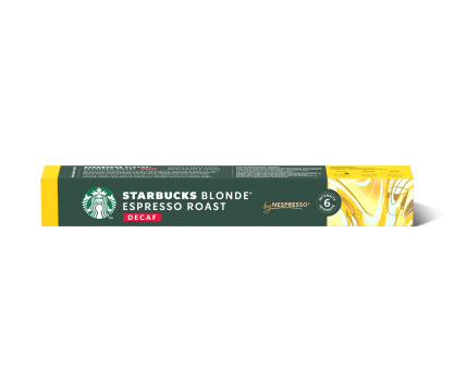 Eine Packung mit 6 Starbucks Blonde Espresso Roast Decaf Kapseln 