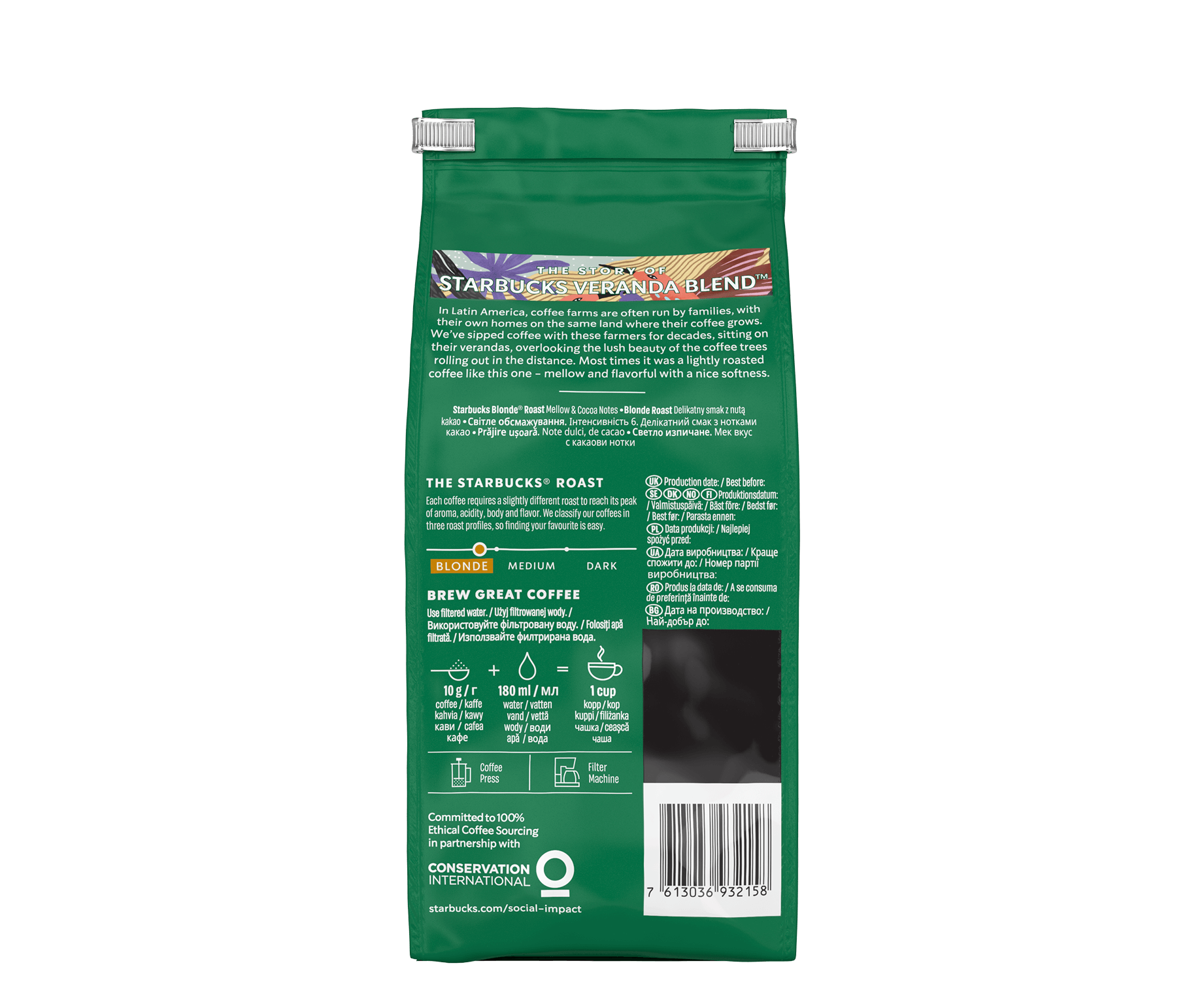 Starbucks® Veranda Blend™ Whole Bean Coffee - back view
