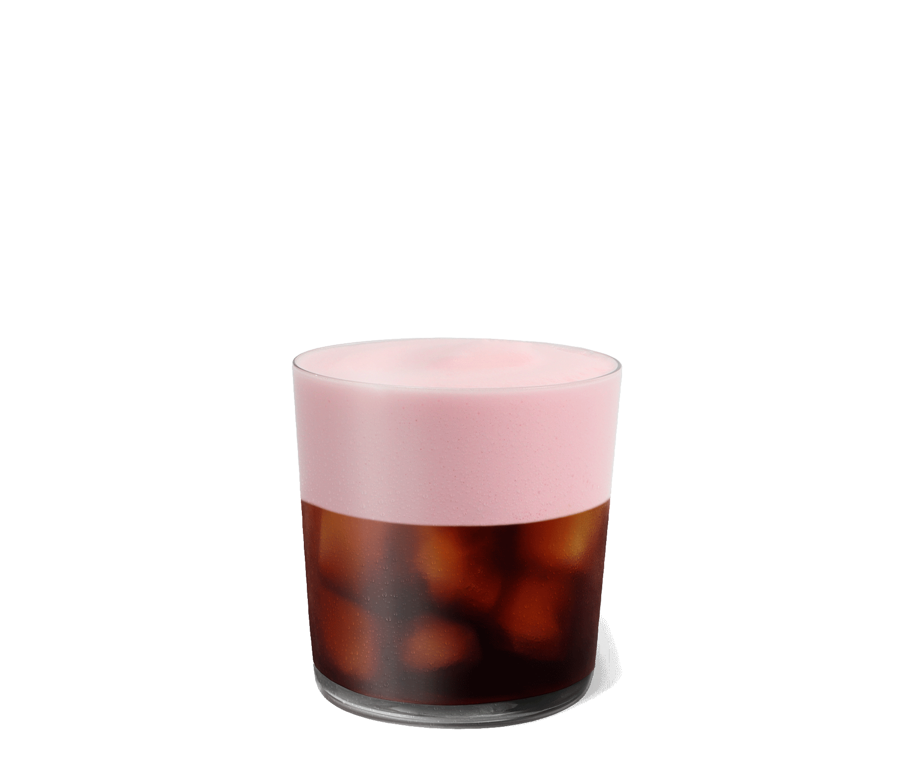 Kallt skummad iskaffe med smak av jordgubb