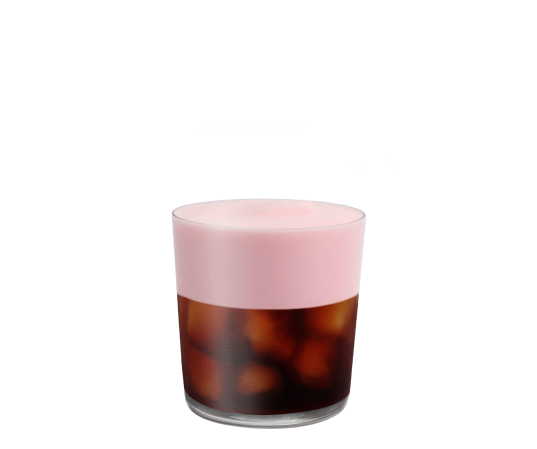 Kallt skummad iskaffe med smak av jordgubb