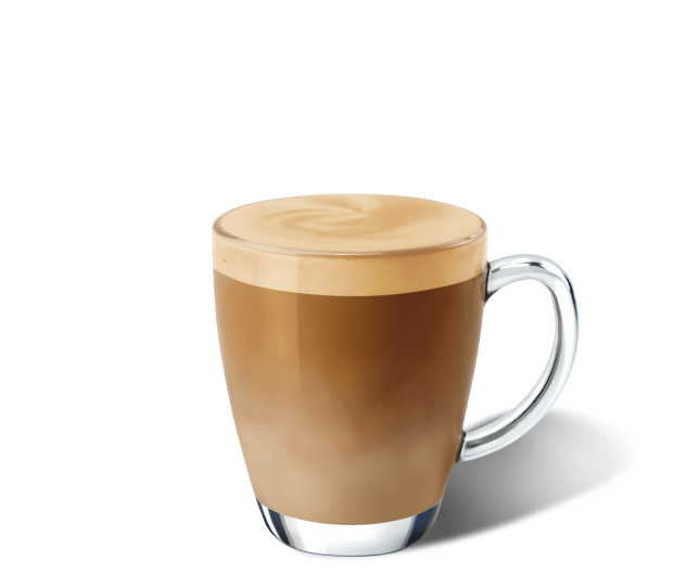 Starbucks kava latte v stekleni skodelici