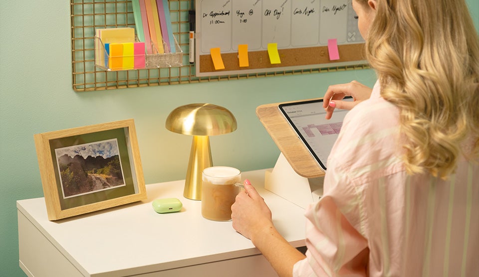 Woman during motivational morning coffee ritual