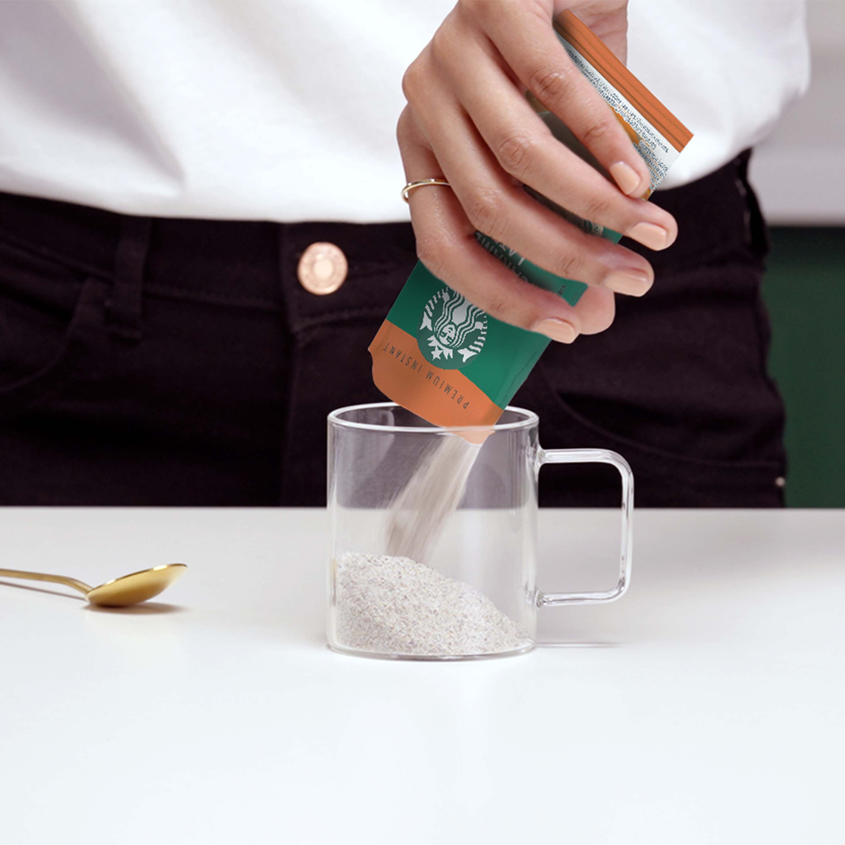 Empty your premium mix sachet into your mug.