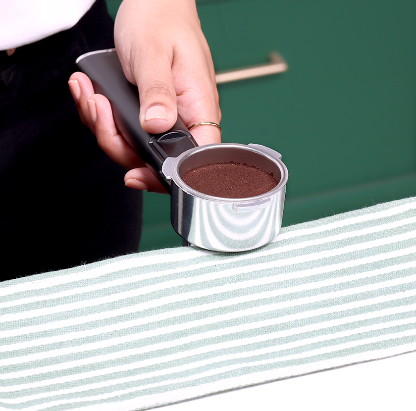 Ensure the coffee grounds are level, otherwise you could get an uneven extraction – and that means a less-than-perfect taste.