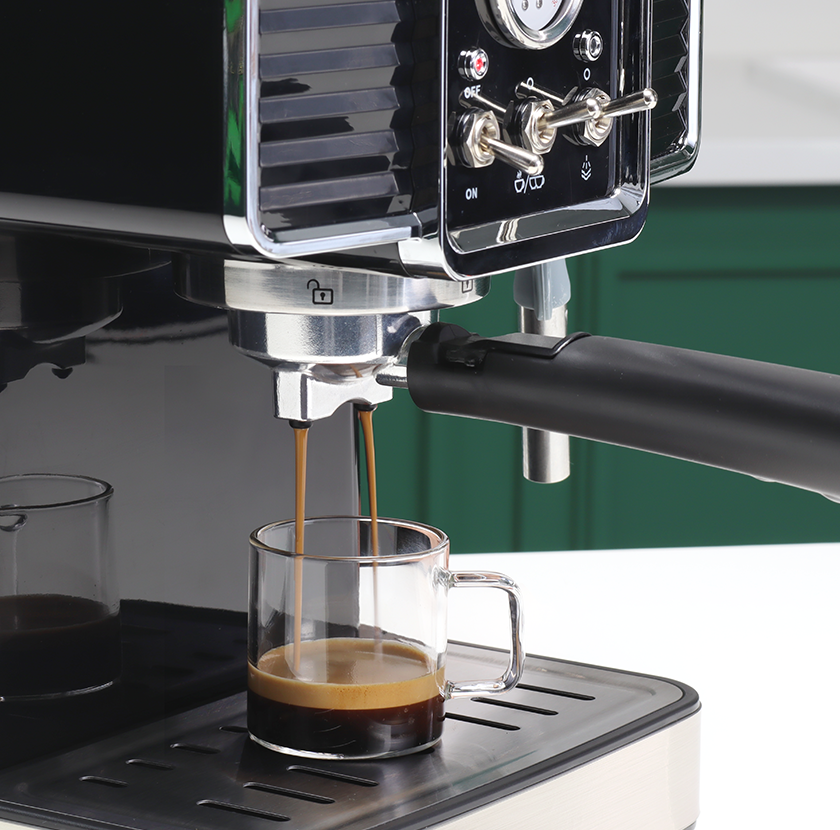 Press the button (or flip the switch) to begin pulling the espresso.