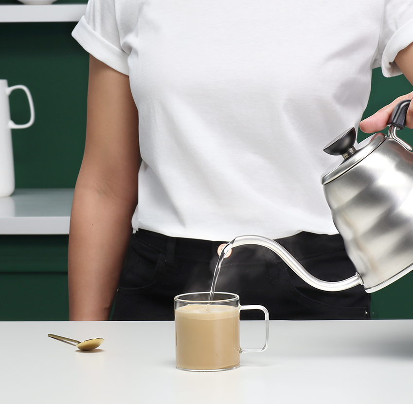 Pour hot water into the mug.