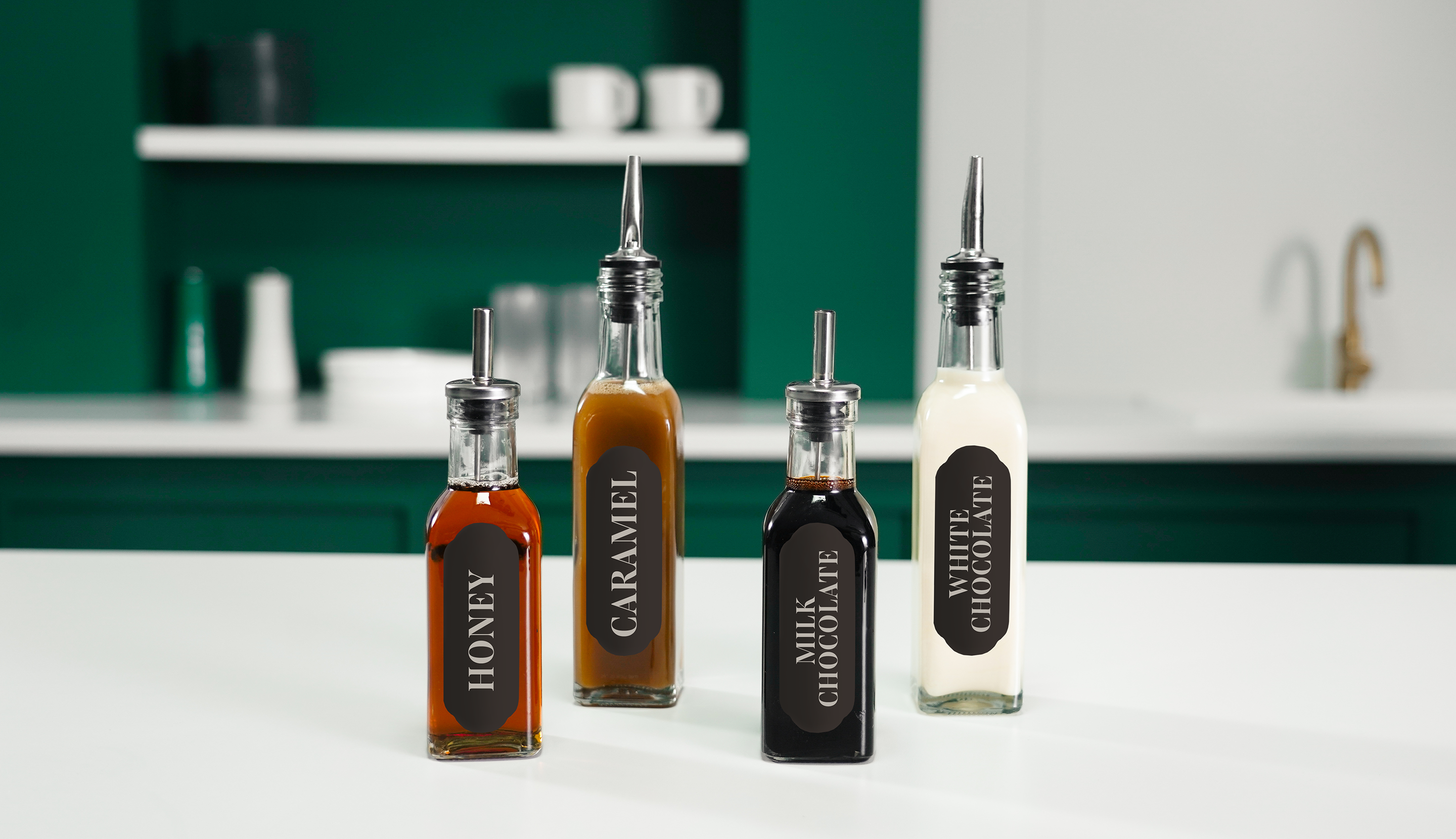 Selection of syrups and sauces for personalising Starbucks® iced coffee.